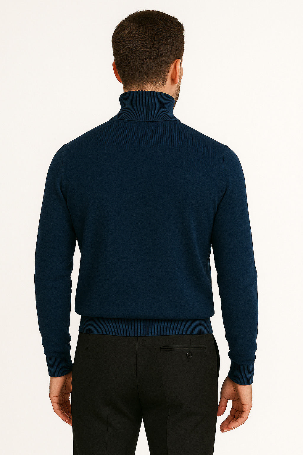 Men's Navy Blue Classic Turtleneck Sweater – Lightweight Knit Pullover - S