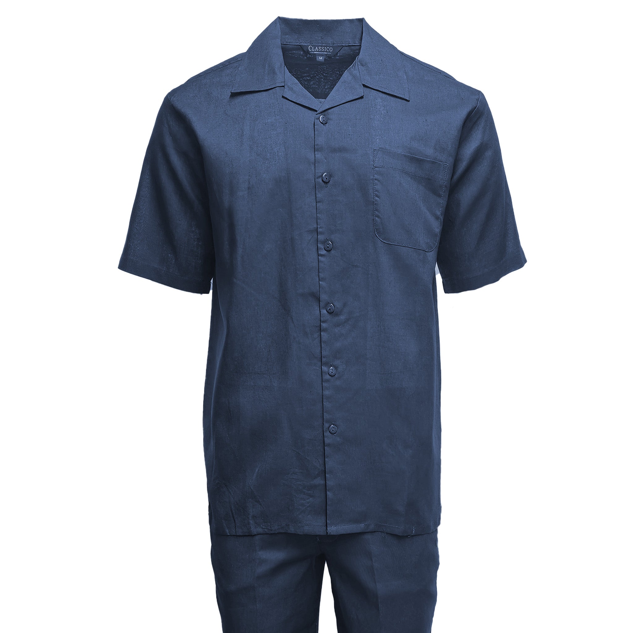 Mens Navy Linen Shirt and Pants Casual Outfit Set - Small