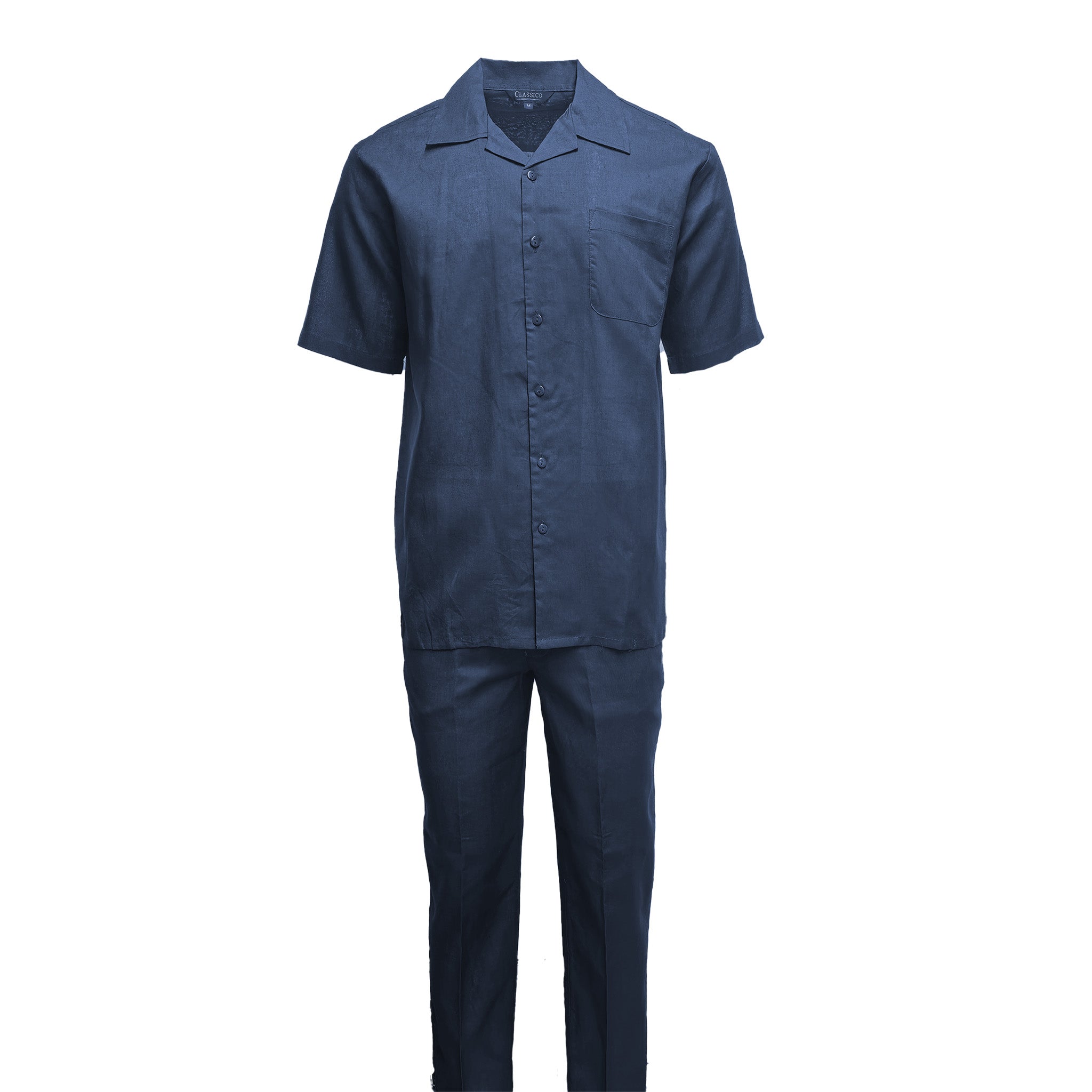Mens Navy Linen Shirt and Pants Casual Outfit Set - Small