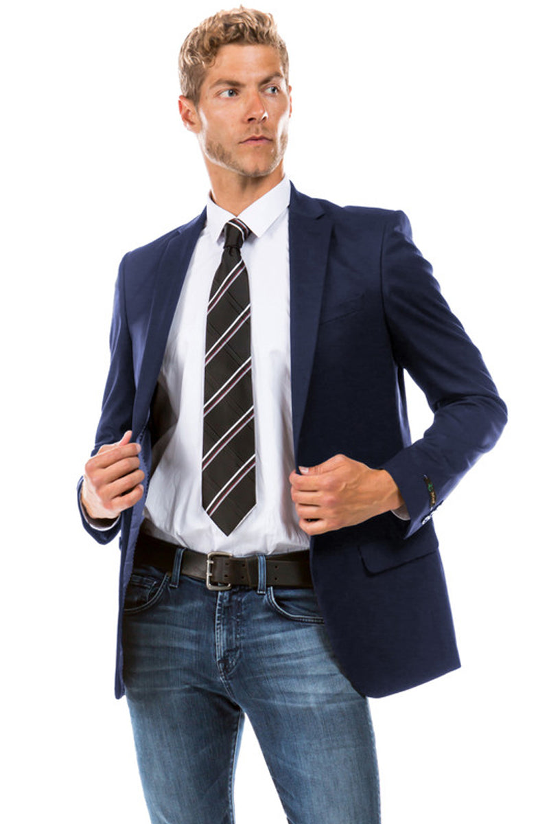 "Designer Wool Suit Jacket for Men in Navy - Luxury Fashion"