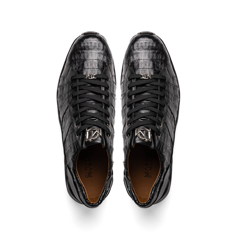 Marco Di Milano Nino Men's Black Sleek Genuine Caiman Crocodile Sneaker - 8