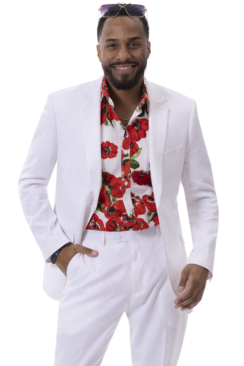 White Linen Summer Suit - Men's Modern Fit Casual Wear