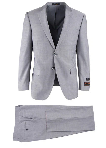Novello Light Gray Herringbone, Modern Fit, Pure Wool Suit by Tiglio Luxe 12A005 - 36S