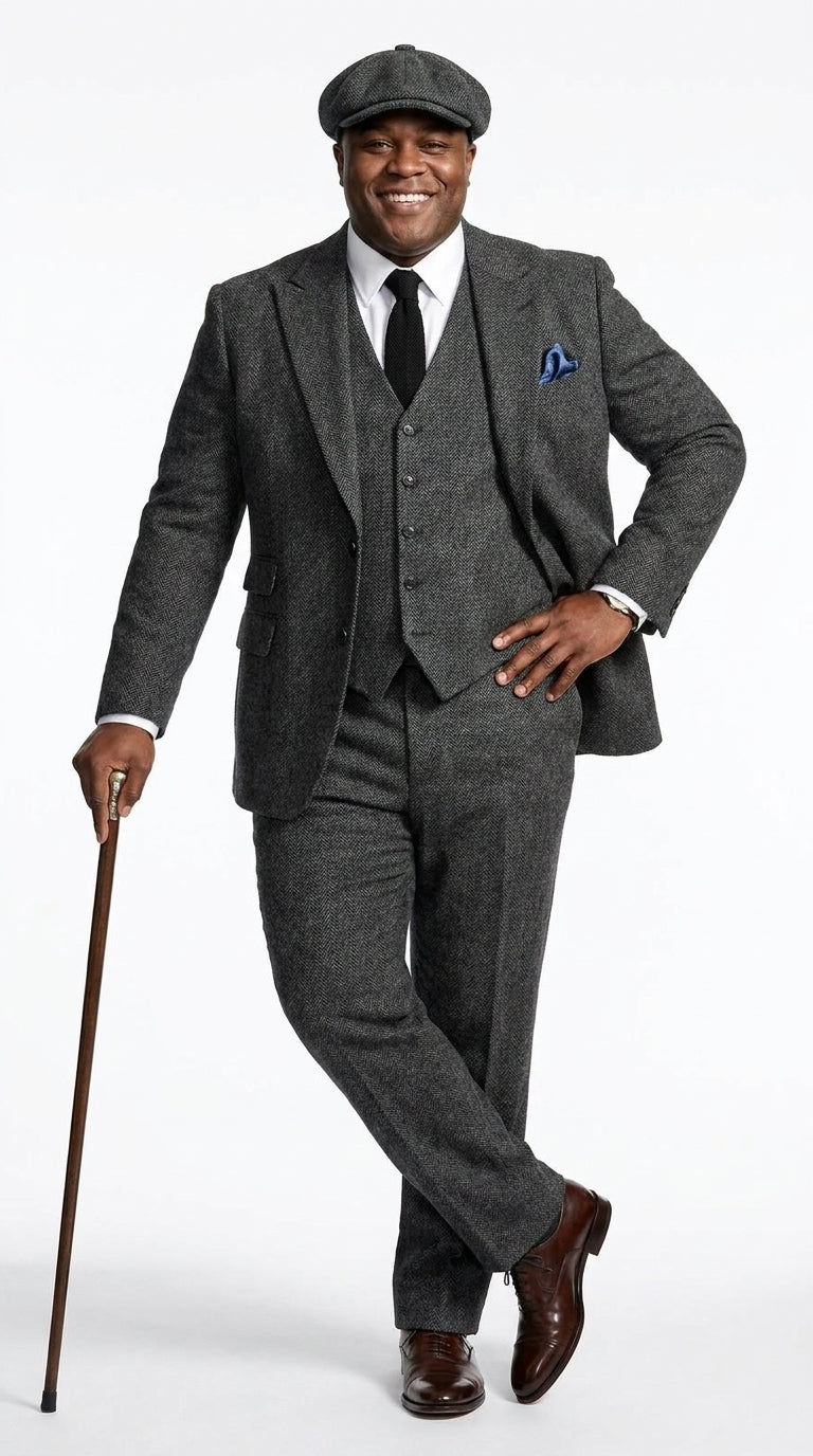 Men’s Charcoal 1920s Gangster 3 Piece Suit, Great Gatsby Formal Outfit for Weddings, Prom, Parties, and Theme Events