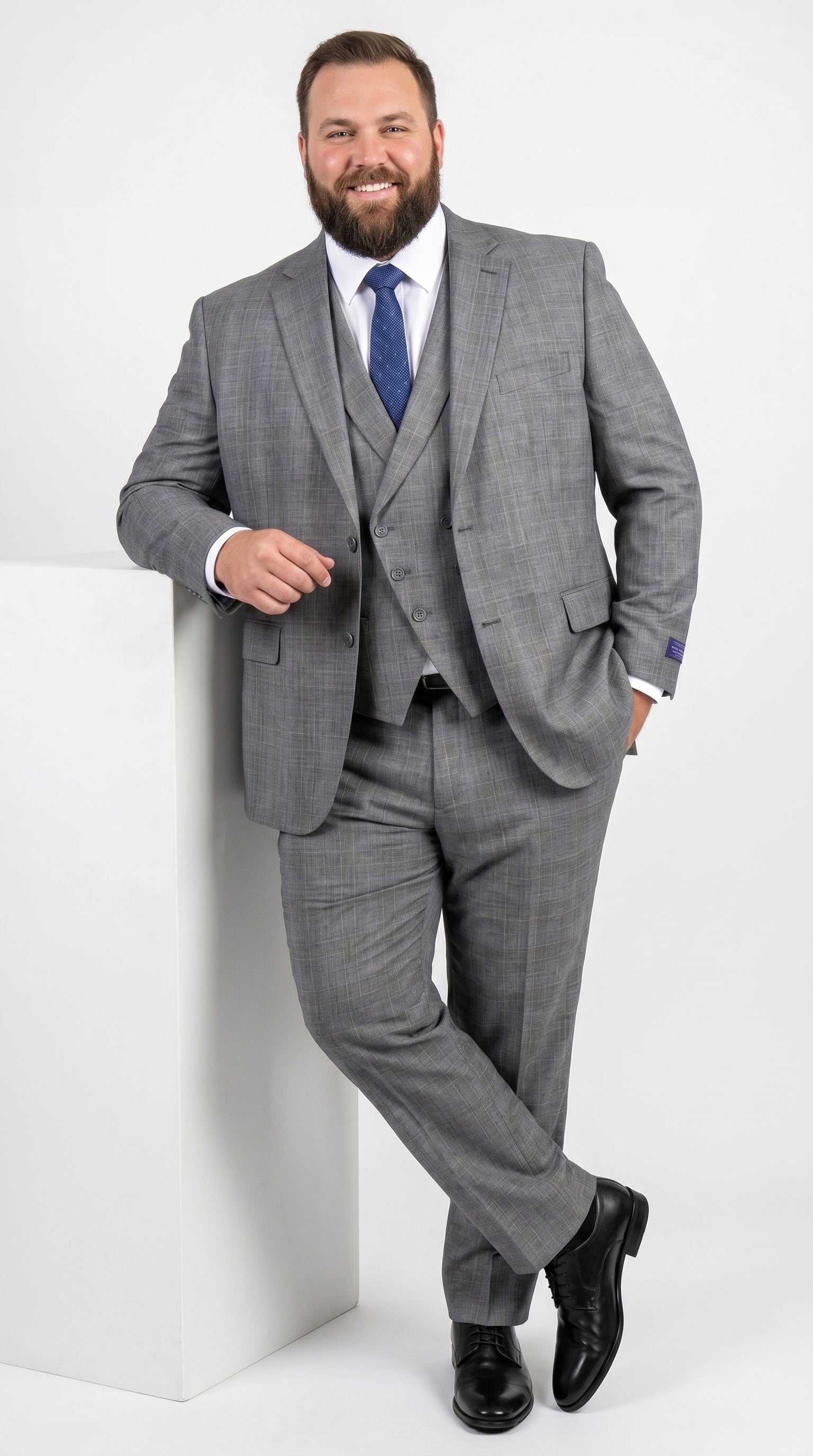 Men’s Gray Glen Plaid 3 Piece Suit with Jacket, Vest and Pants, Formal Wedding Business Dress Suit
