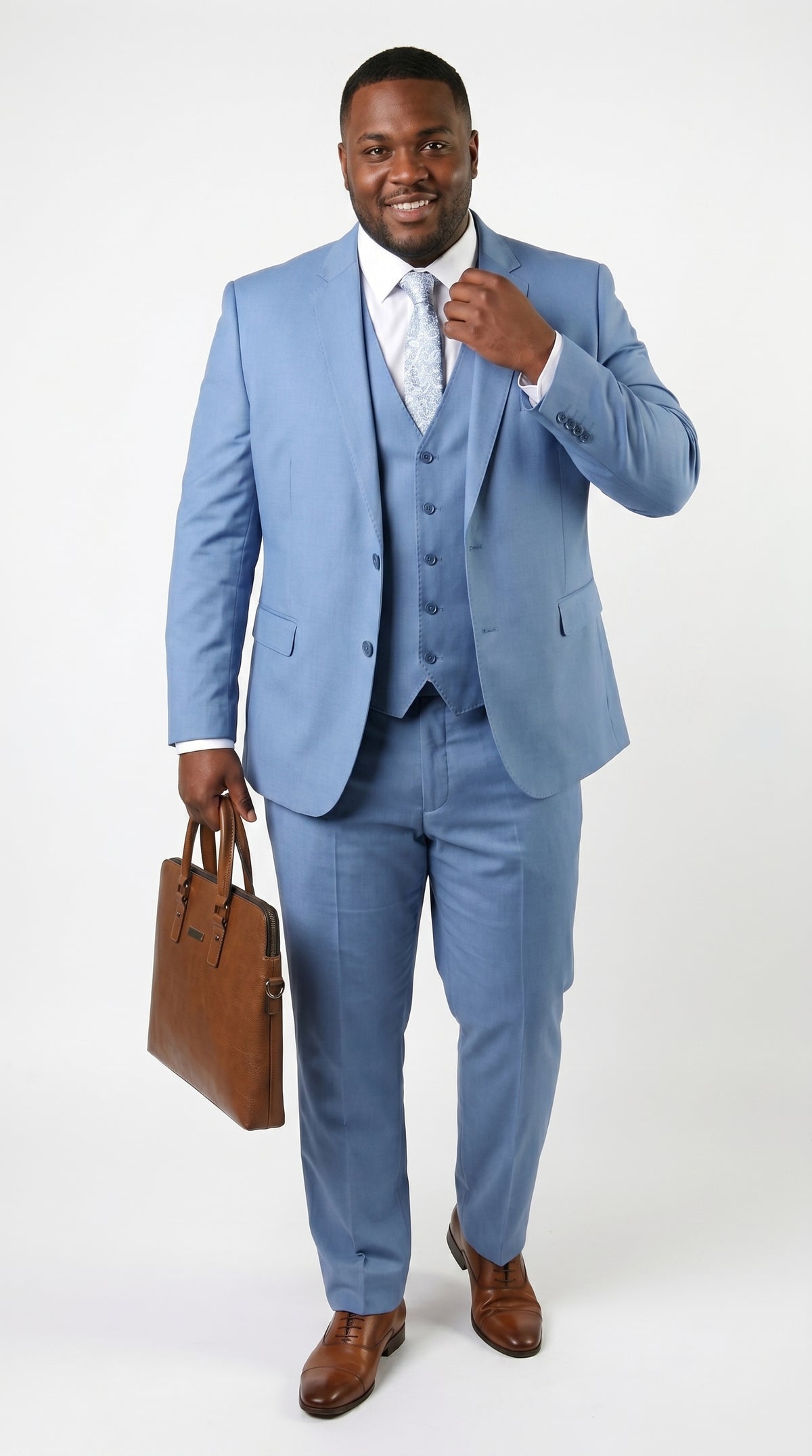 Statement Men’s Solid Steel Blue 100% Wool Vested Suit, Formal Wedding Business 3 Piece Suit Set
