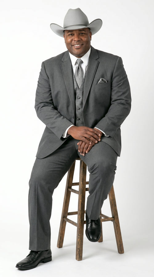 2 Button Trim Cowboy Tuxedo  Grey - Jacket and Pants