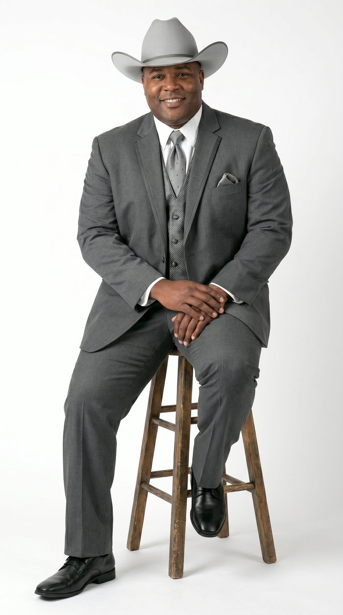 2 Button Trim Cowboy Tuxedo  Grey - Jacket and Pants
