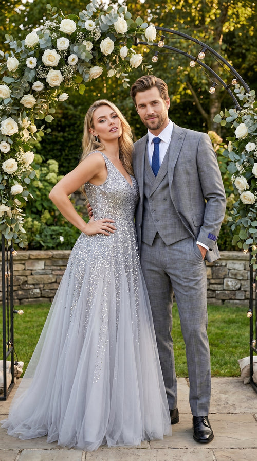 Men’s Gray Glen Plaid 3 Piece Suit with Jacket, Vest and Pants, Formal Wedding Business Dress Suit