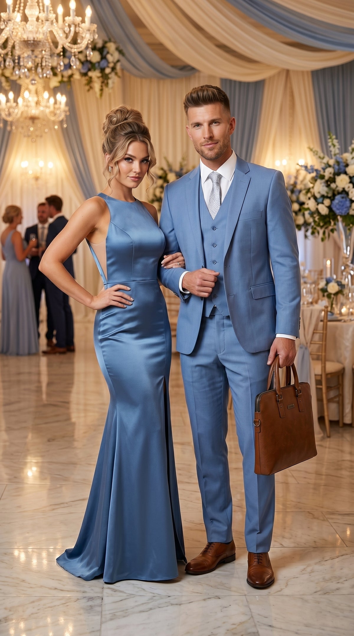 Statement Men’s Solid Steel Blue 100% Wool Vested Suit, Formal Wedding Business 3 Piece Suit Set
