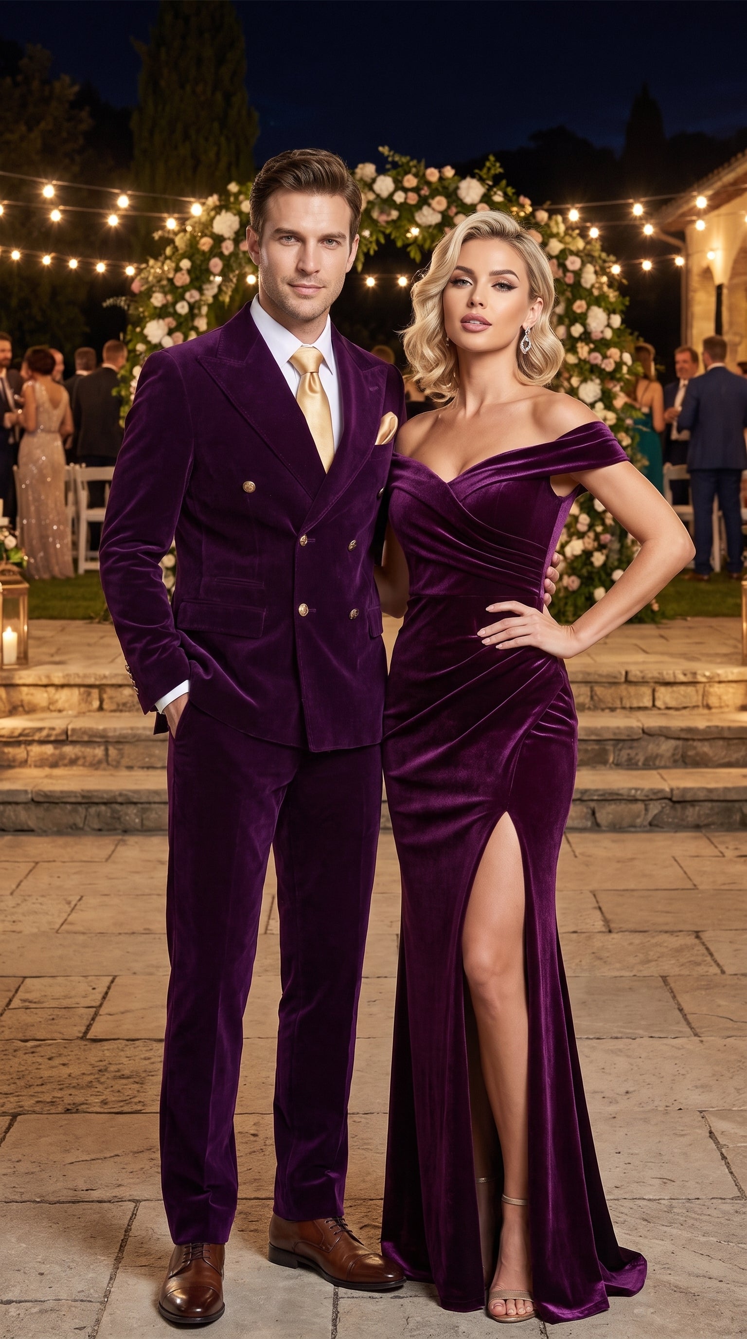Men’s Rossi Man Zeus Purple Velvet Double Breasted Tuxedo Suit, Formal Wedding Prom Dinner Suit Set - 34 Short or Extra Small