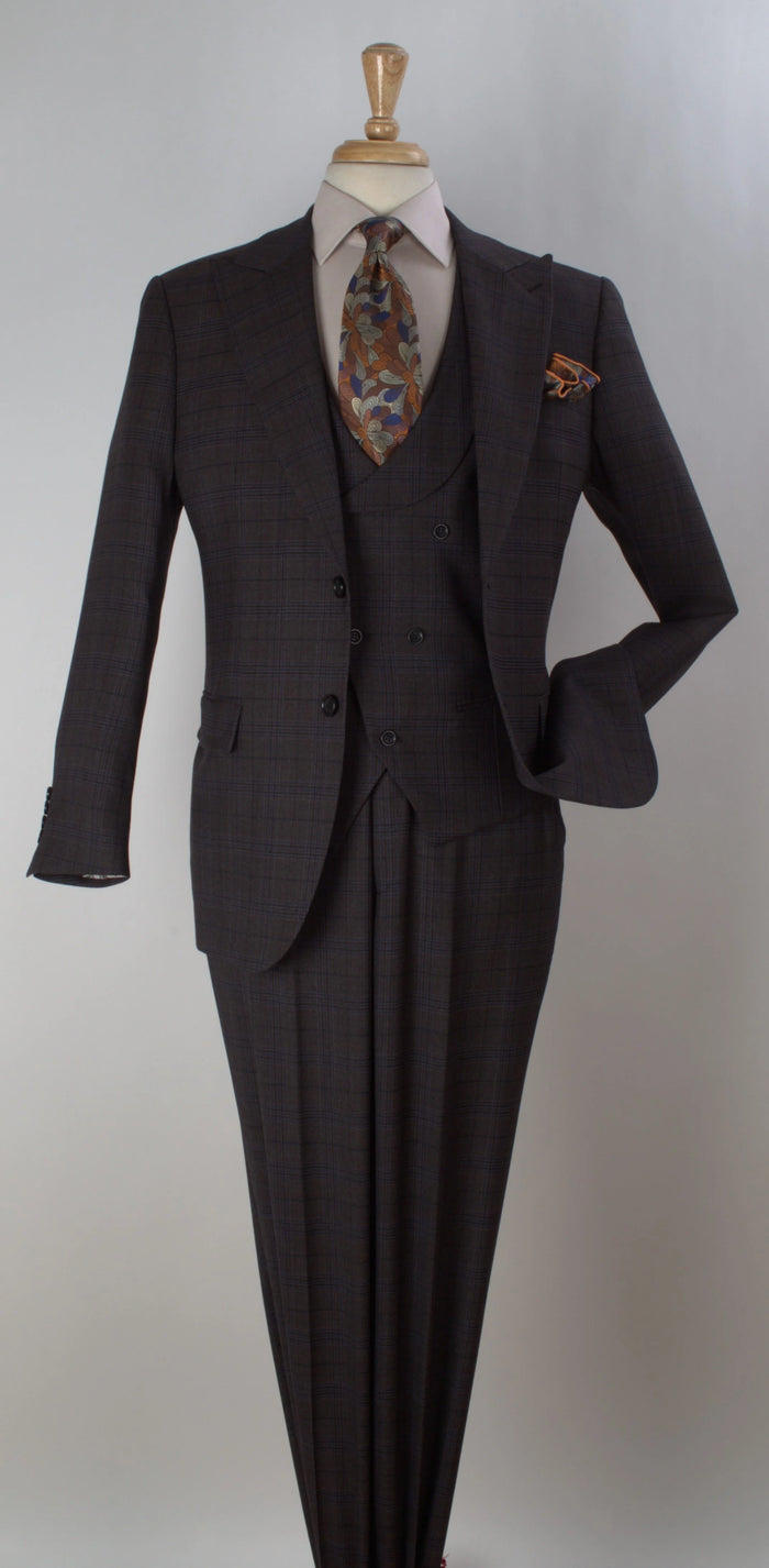 Apollo King Men's Wool Fashion Suit Flat Front Pants 3pc Set in black