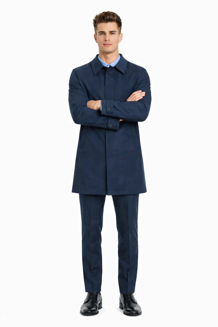 Nylon Raincoat with Removable Liner - Navy Blue-New Designer Collection