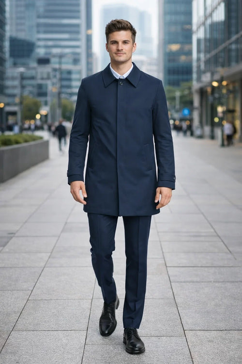 Nylon Raincoat with Removable Liner - Navy Blue-New Designer Collection