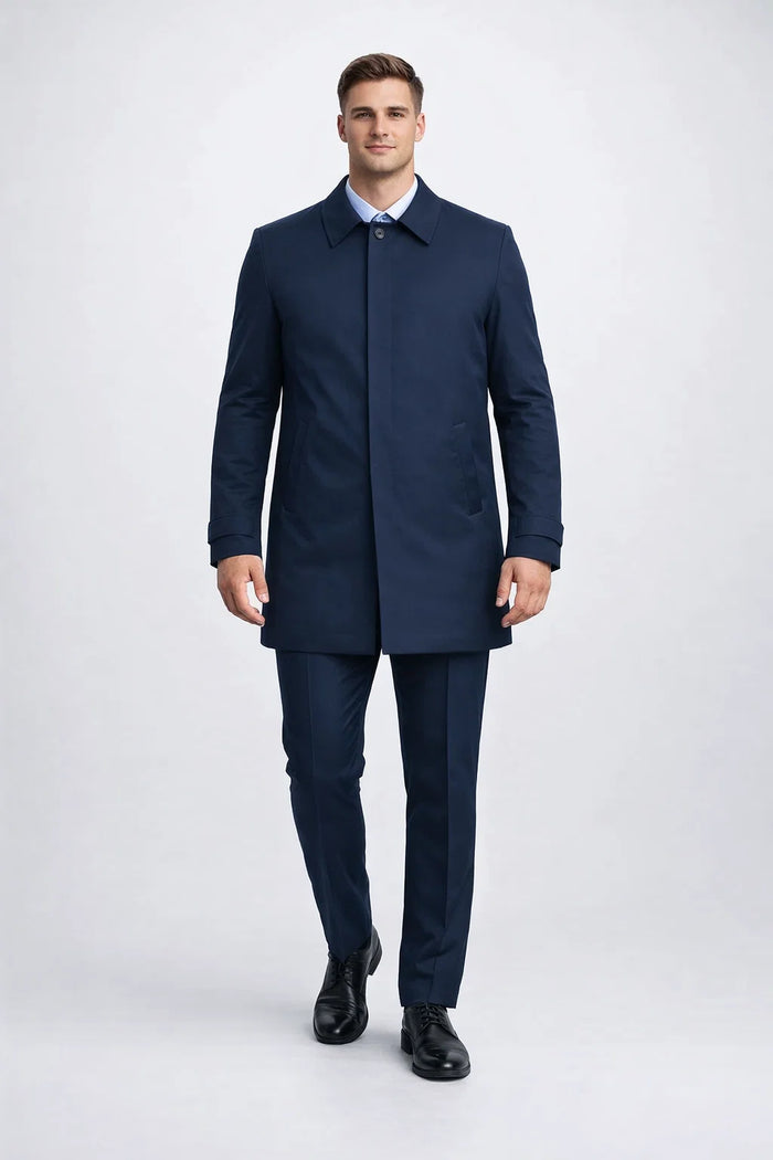 Nylon Raincoat with Removable Liner - Navy Blue-New Designer Collection