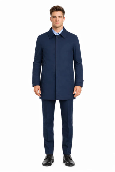 Nylon Raincoat with Removable Liner - Navy Blue-New Designer Collection