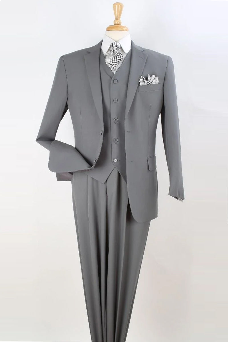 "Classic Fit Men's Two Button Vested Suit with Pleated Pants - Light Grey" - 34 Regular