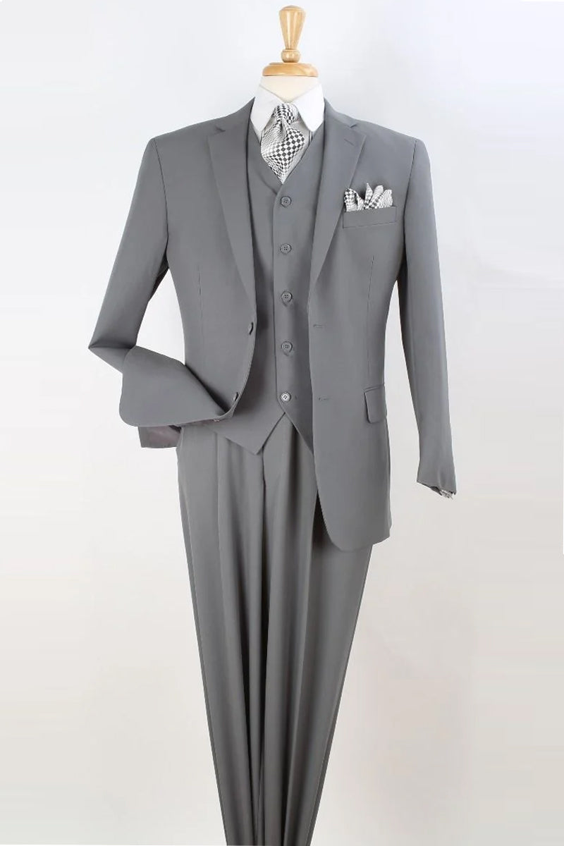 "Classic Fit Men's Two Button Vested Suit with Pleated Pants - Light Grey"