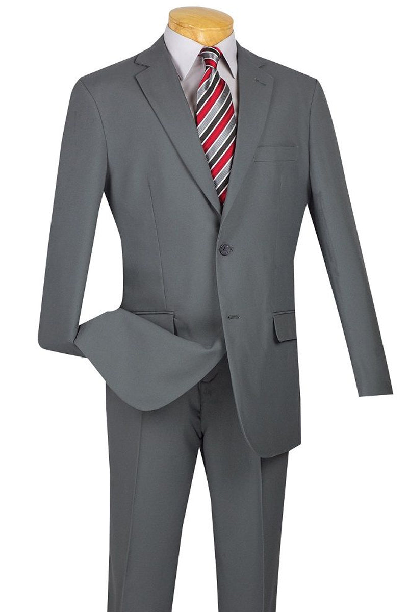 "Modern Fit Two-Button Men's Suit in Light Grey - Wool Feel"