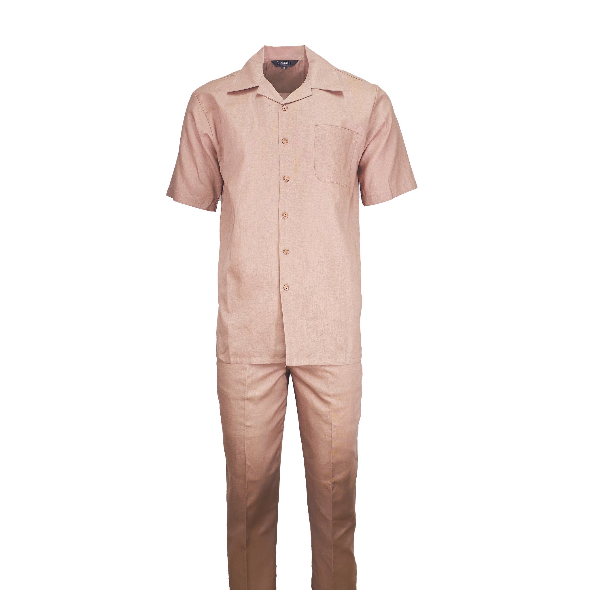 Mens Oatmeal Linen Shirt and Pants Casual Outfit Set - Small