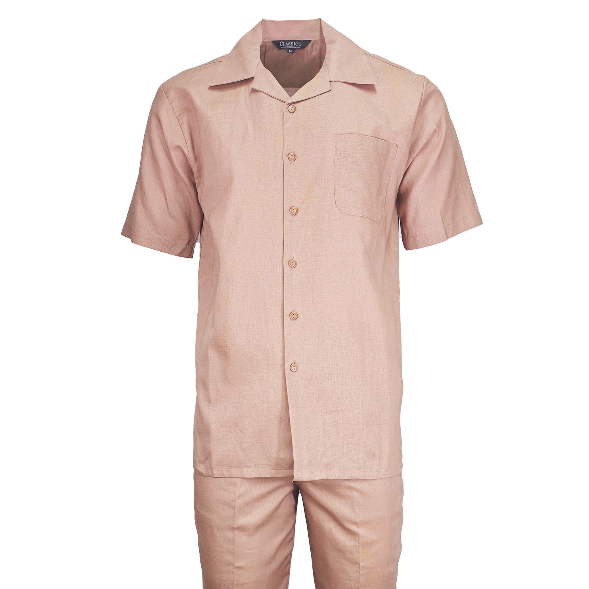 Mens Oatmeal Linen Shirt and Pants Casual Outfit Set - Small