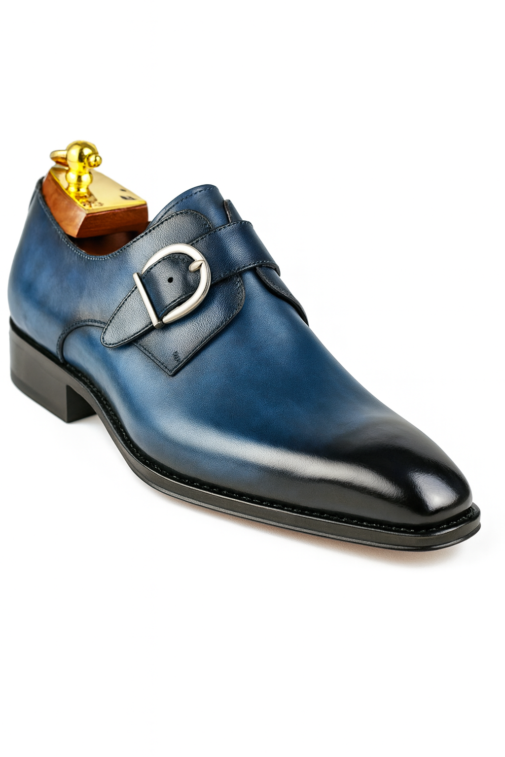 Mens Carrucci Classic Leather Fade Single D-Buckle Monk Strap Dress Shoe in Chestnut - 7