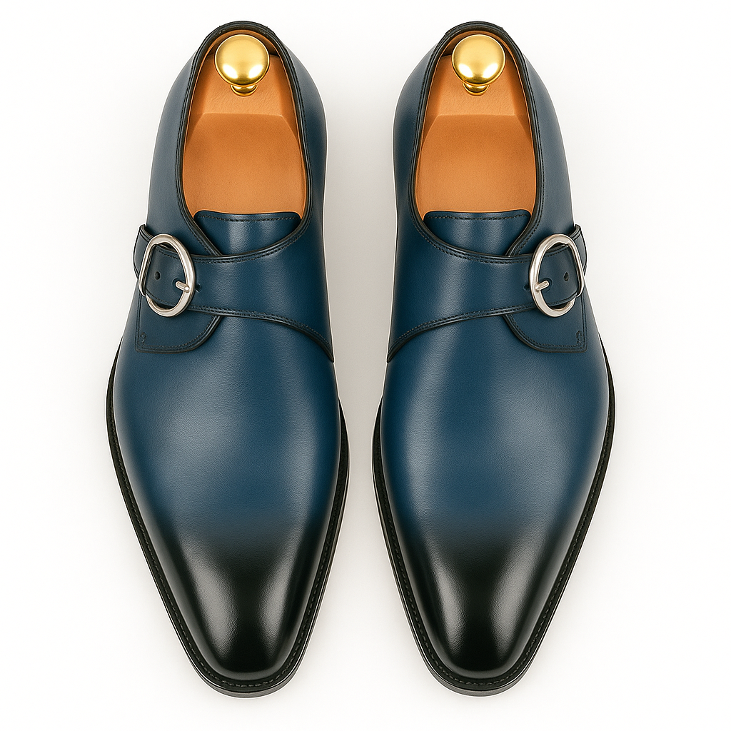 Mens Carrucci Classic Leather Fade Single D-Buckle Monk Strap Dress Shoe in Chestnut - 7