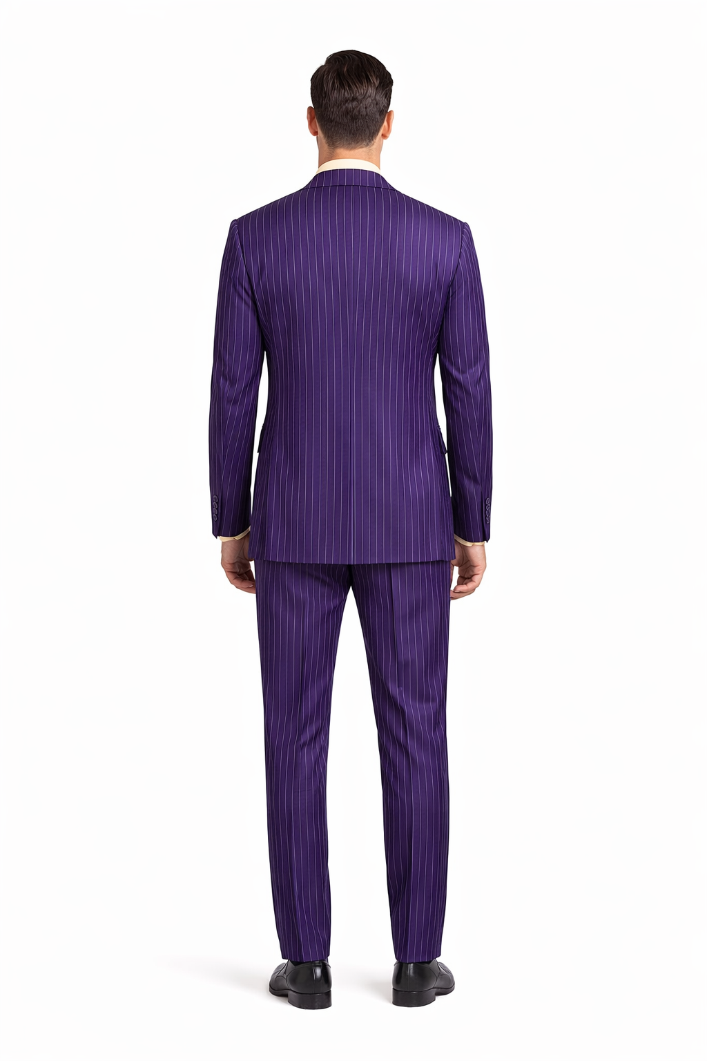 Odyssey Collection - Purple Regular Fit 3 Piece Suit 2 Button Gangster Stripe - 38 Regular - 32 Waist