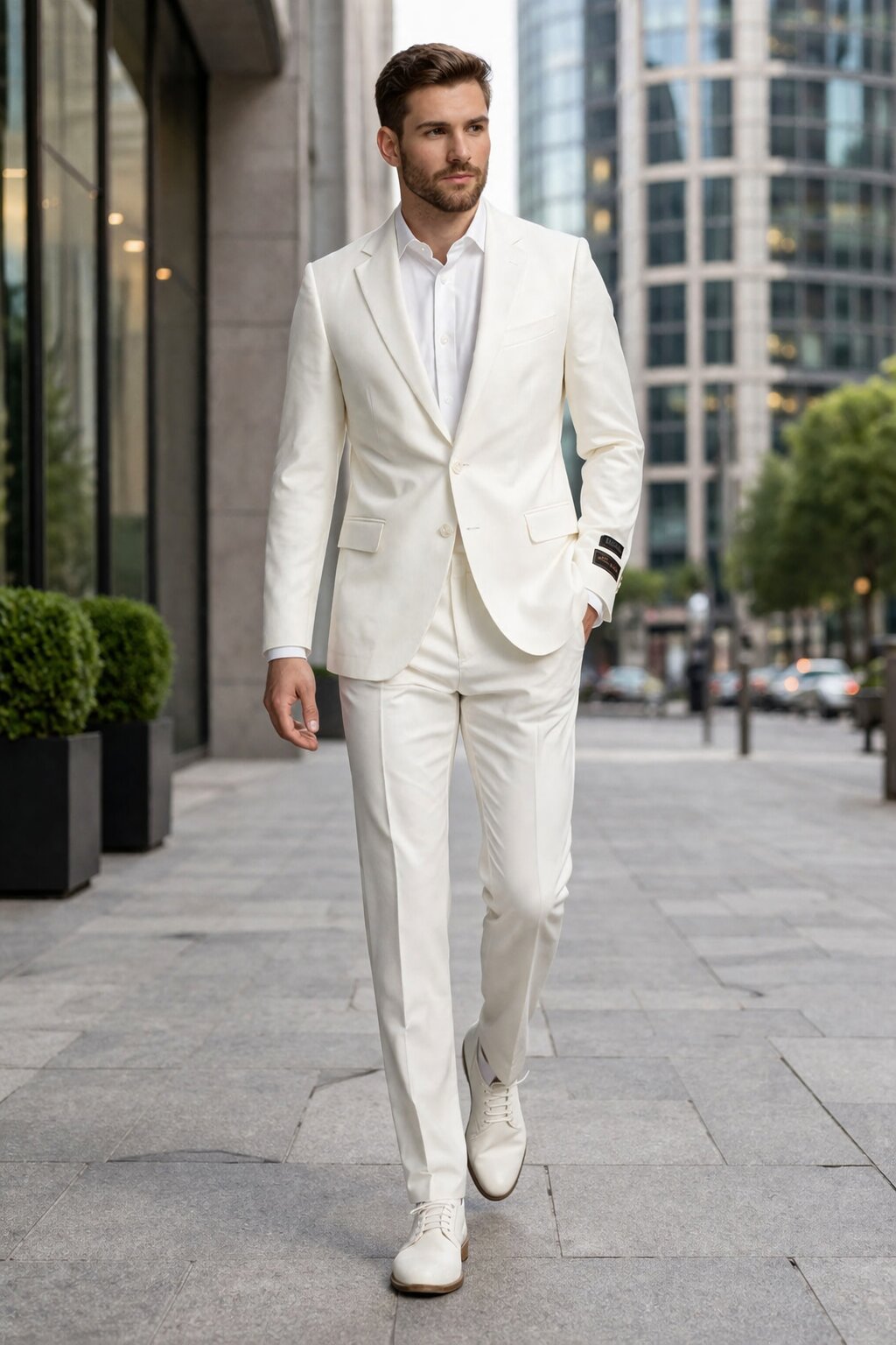 Novello Off-white, Modern Fit, Pure Wool Suit by Tiglio Luxe OFFWHITE - 36S