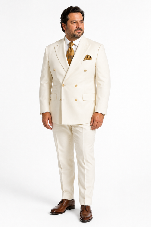 Off White - Ivory - Cream Color White Double Breasted Stylish Peaked Lapel Men Suits