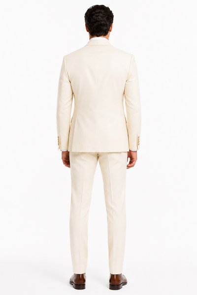 Off White - Ivory - Cream Color White Double Breasted Stylish Peaked Lapel Men Suits