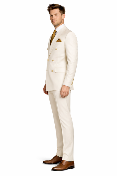Off White - Ivory - Cream Color White Double Breasted Stylish Peaked Lapel Men Suits-New Designer Collection