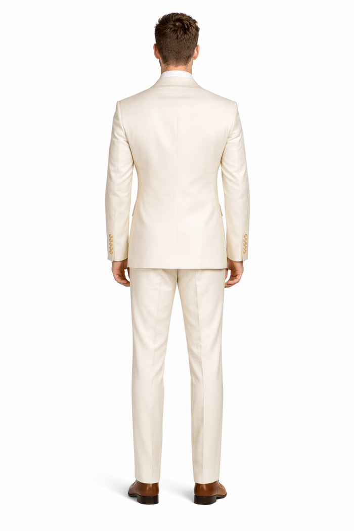 Off White - Ivory - Cream Color White Double Breasted Stylish Peaked Lapel Men Suits-New Designer Collection