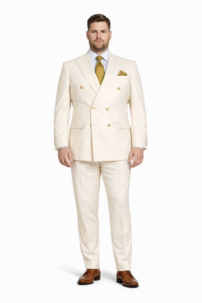 Off White - Ivory - Cream Color White Double Breasted Stylish Peaked Lapel Men Suits-New Designer Collection