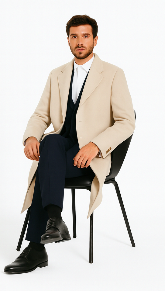 Off-White Soft Finest Grade Of Cashmere & Wool men's Overcoat ~ Long men's Dress Topcoat - Winter coat - Coat Size 38