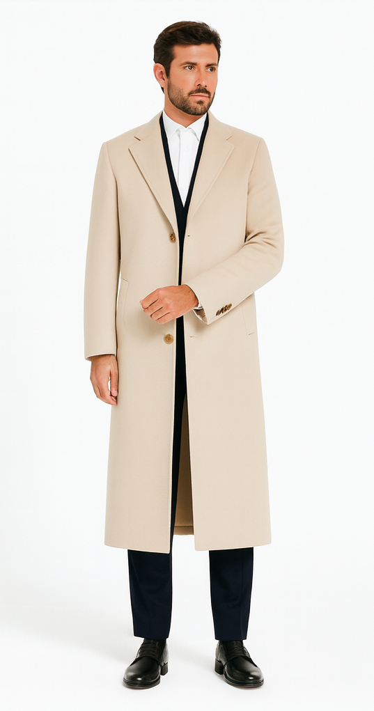 Off-White Soft Finest Grade Of Cashmere & Wool men's Overcoat ~ Long men's Dress Topcoat - Winter coat - Coat Size 38