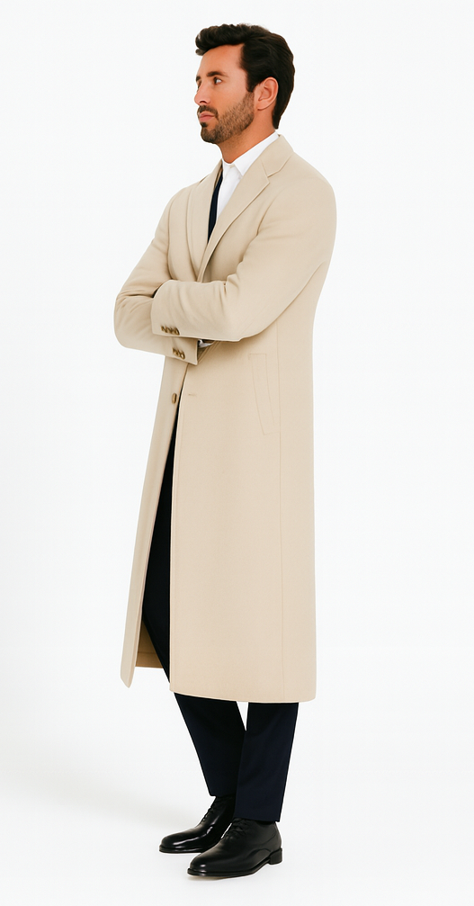 Off-White Soft Finest Grade Of Cashmere & Wool men's Overcoat ~ Long men's Dress Topcoat - Winter coat - Coat Size 38