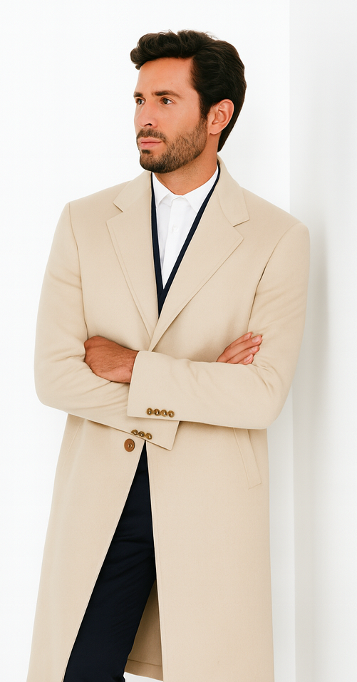 Off-White Soft Finest Grade Of Cashmere & Wool men's Overcoat ~ Long men's Dress Topcoat - Winter coat - Coat Size 38