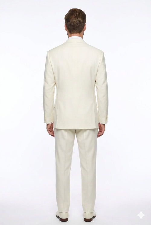 Tiglio Italian Suit - Real Wool Fabric Super 150's EST Off-White, Wide Leg Suit & Vest in Color Off-White
