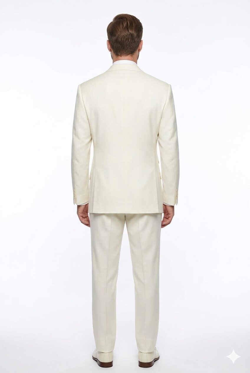 Tiglio Italian Suit - Real Wool Fabric Super 150's EST Off-White, Wide Leg Suit & Vest in Color Off-White - 40R
