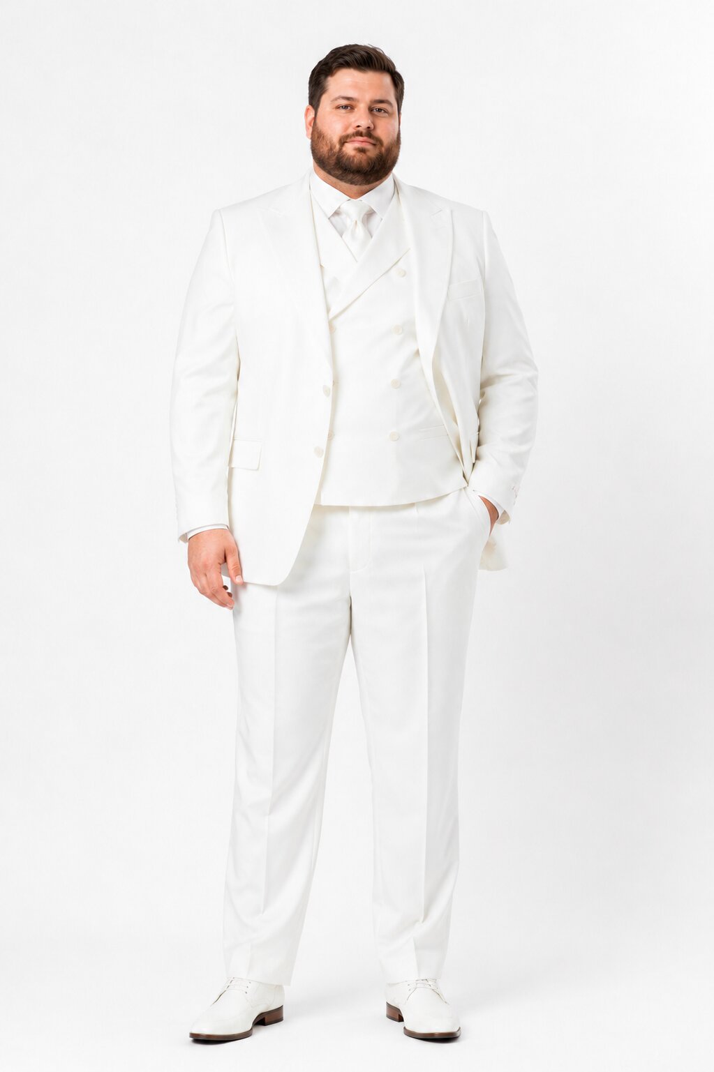 Tiglio Italian Suit - Real Wool Fabric Super 150's San Giovesse off White, Wide Leg Suit & Vest super 150" wool in Color Off White - 38R