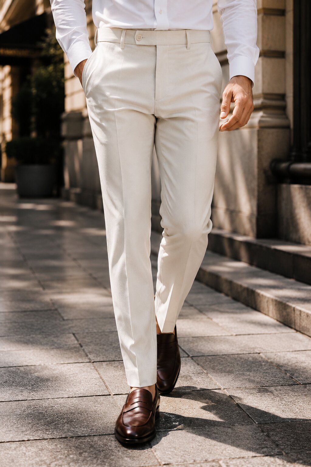 Offwhite Flat Front Wool Dress Pant 2560 by Tiglio Luxe - 30