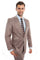 "Men's Slim Fit Sharkskin Suit - One Button Peak Lapel with Ticket Pocket, Dark Tan"