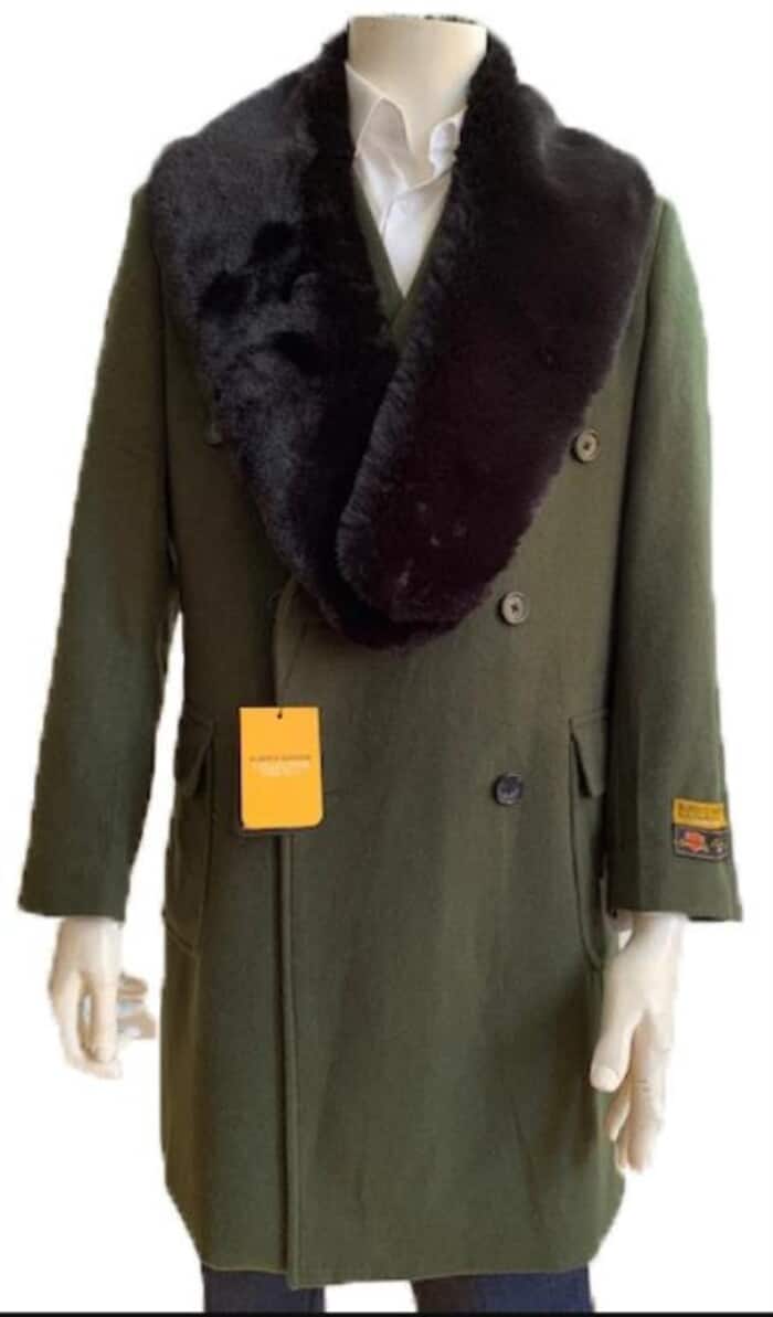 Olive Green Peacoat Double Breasted  Overcoat - Wool And Cashmere Peacoat - Topcoat