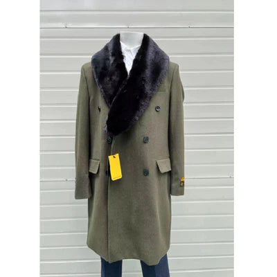 Olive Green Peacoat Double Breasted  Overcoat - Wool And Cashmere Peacoat - Topcoat