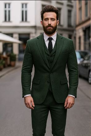 Olive Peaky Green 3 Piece Tweed Men's Suit