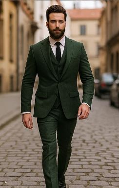 Olive Peaky Green 3 Piece Tweed Men's Suit