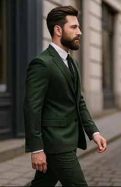 Olive Peaky Green 3 Piece Tweed Men's Suit