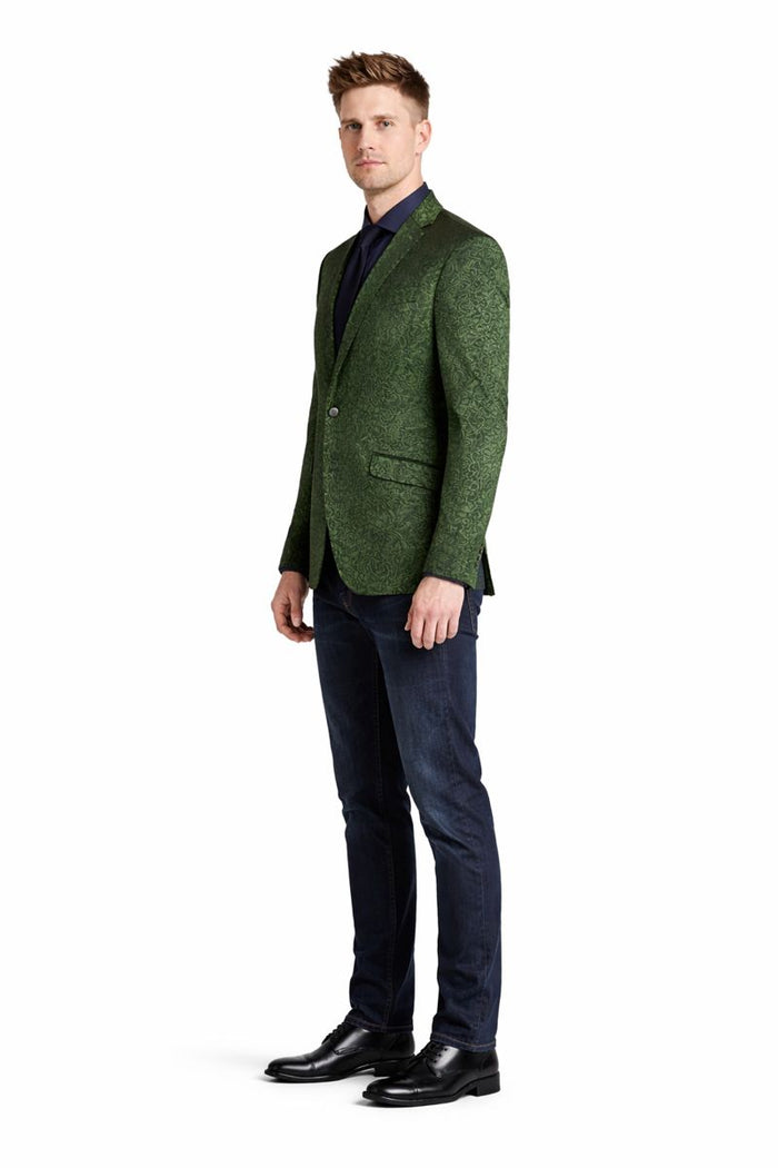 Olive Velvet Blazer - Paisley Sport Coat - Slim Fit-New Designer Collection
