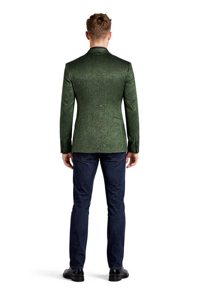 Olive Velvet Blazer - Paisley Sport Coat - Slim Fit-New Designer Collection